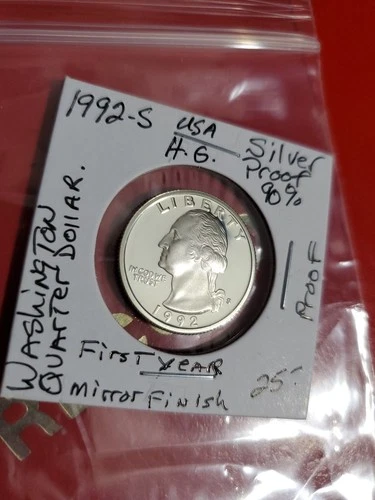 1992 S .90% Silver Washington Quarter First Year After 1964, Mirror Finish Proof