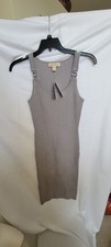 Michael Kors Silver Ribbed Sleeveless Bodycon Logo Accent Dress Size L
