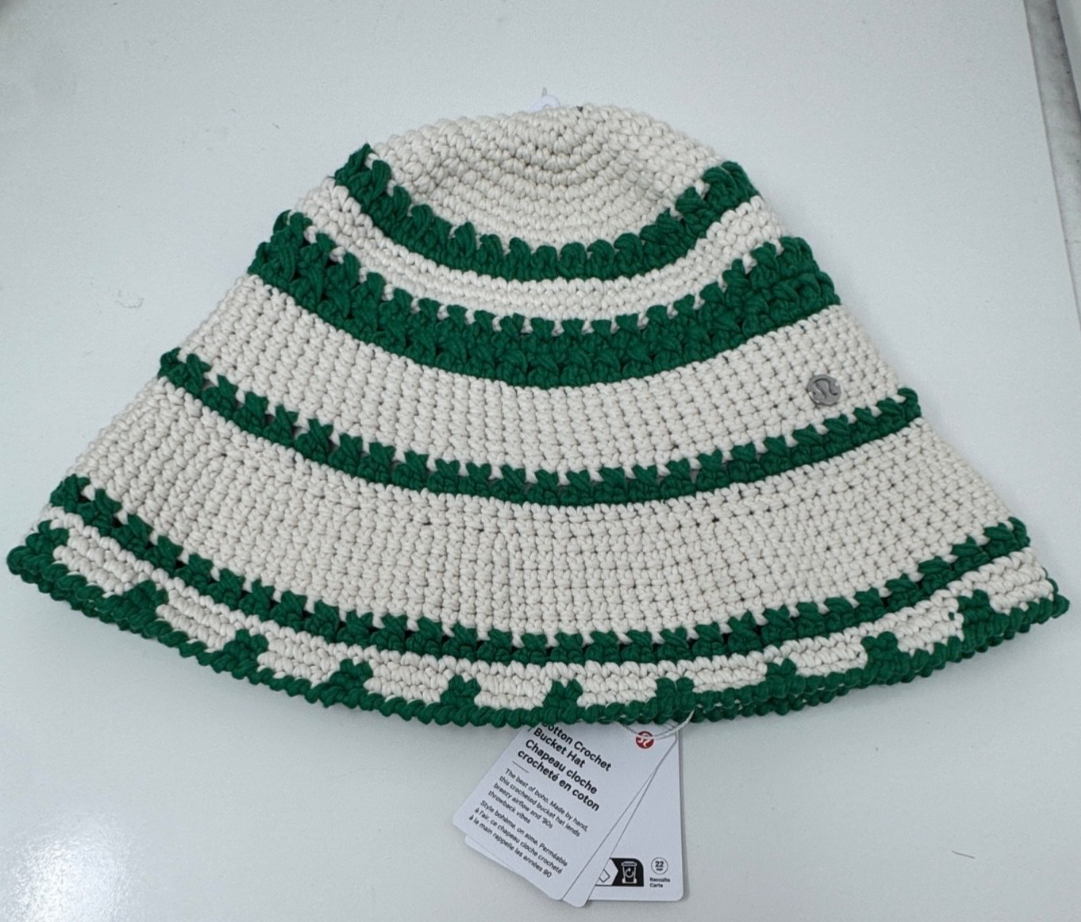 Lululemon Size S/M Cotton Crochet Bucket Hat, Light Ivory Green
