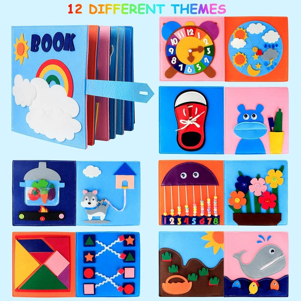 Quiet Book 3D Filz Busy Book Montessori Spielzeug mit 12 Themen Lernspielzeug - Bild 2 von 4