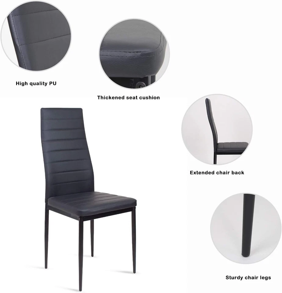 Modern Black Glass Dining Table & 6 Faux Leather Chairs – Durable Comfort - Image 2 of 4