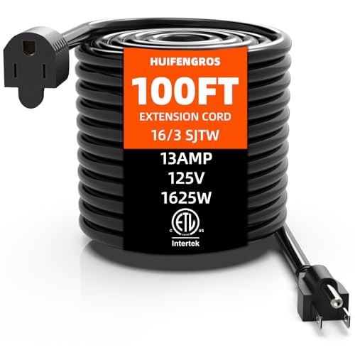 100 FT Outdoor Extension Cord Extension Cord Waterproof, 16 Gauge 100FT Black