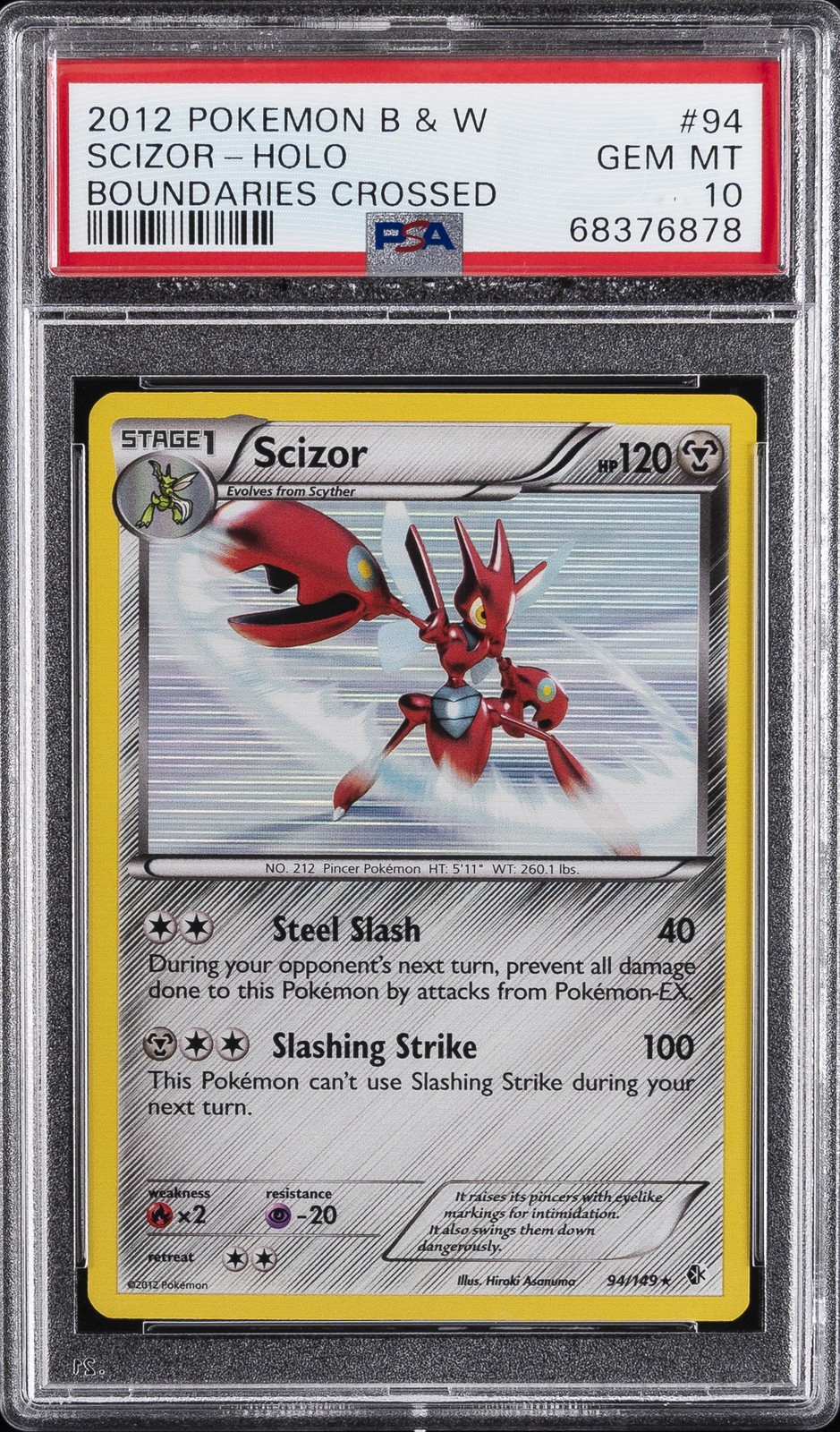 2012 POKEMON B&W BOUNDARIES CROSSED #94 SCIZOR-HOLO PSA 10