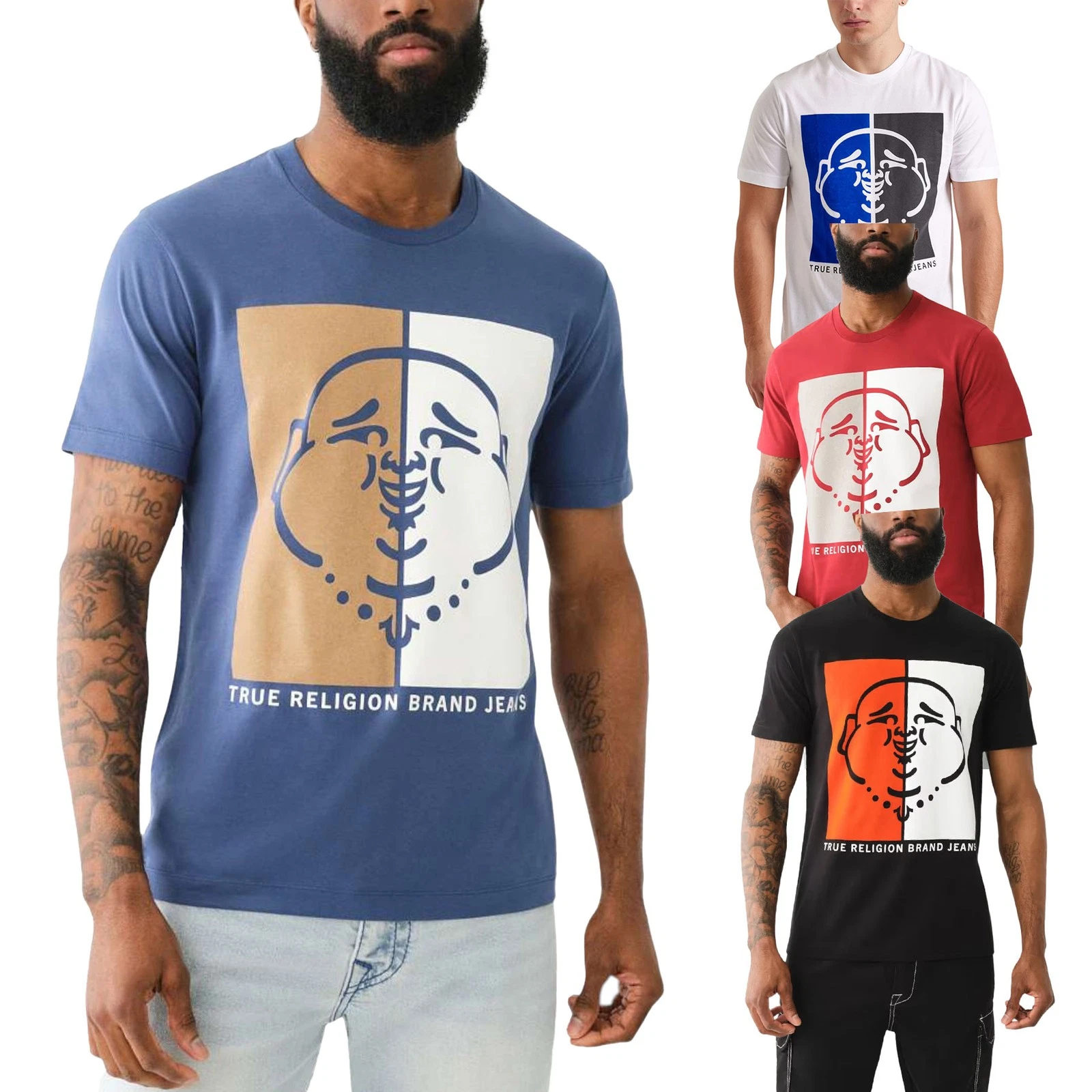 True Religion 108323 Mens Graphic T Shirts Logo Crew Neck Half Sleeve Cotton Tee
