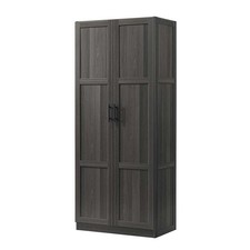 Pemberly Row Engineered Wood Storage Cabinet in Dark Wood/Graphite Black