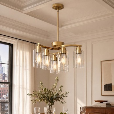 22'' Pendant 6 Light LED Farmhouse Chandelier Kitchen Living Room Gold Fixture