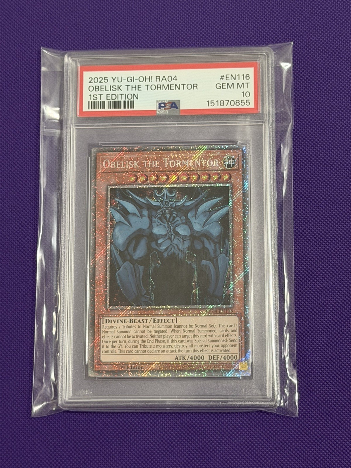 2025 YU-GI-OH! RA04-QUARTER CENTURY STAMPEDE #EN116 OBELISK THE TORMENTOR PSA 10