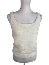 Skims Women's 2X/3X Cozy Fuzzy Scoopneck Tank Cropped Creme NWT 0204