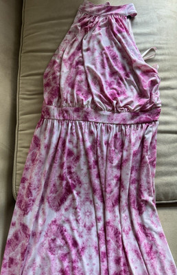 INC International Concepts Pink White Tie Dye Halter Long Fit & Flare Dress M