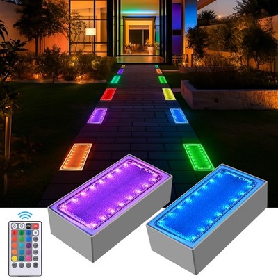 Solar Paver Color Changing Lights, 8x4 Solar Pavers Light Outdoor, Recessed B...