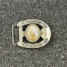 Vtg Western Belt Mens One Size Silver Nickel Studded Beaded Cowboy Oval Stone