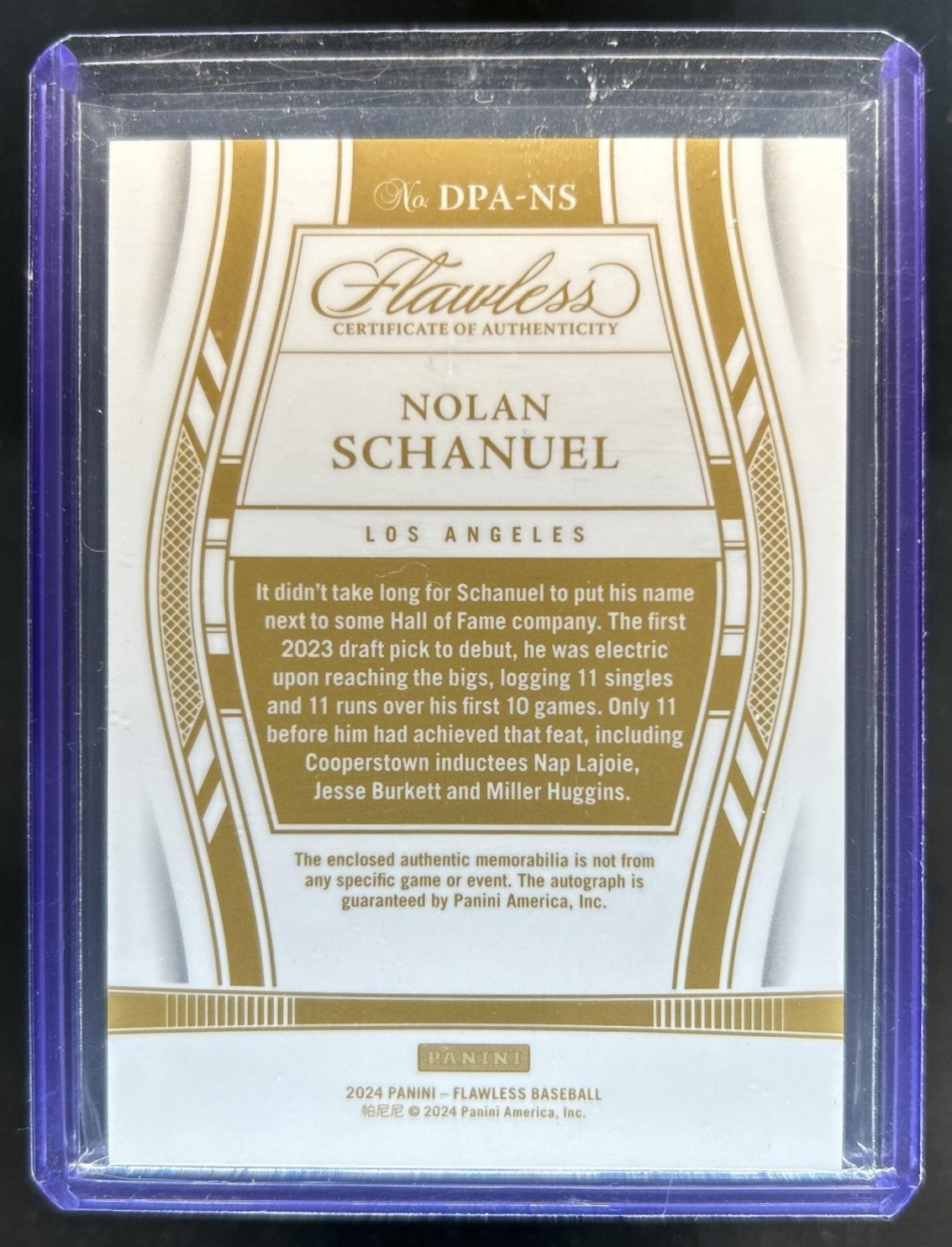 2024 Panini Flawless Nolan Schanuel Draft Patch Auto Rookie RC Ruby #/20 Angels view 2