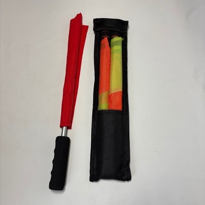 Soccer Referee Linesman Flags Set 3pc Neon Orange Yellow Red Short Compact AR