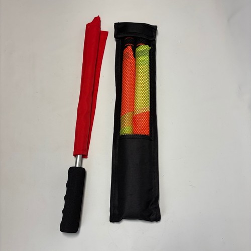 Soccer Referee Linesman Flags Set 3pc Neon Orange Yellow Red Short Compact AR