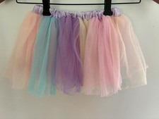 Kids Girls Colorful Rainbow Tulle Polyester Elastic Pull On Tutu Skirt Multi 5-6