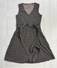 Toad & Co Faux Wrap Tie Waist Sleeveless Dress Striped Dot Pockets Size Small