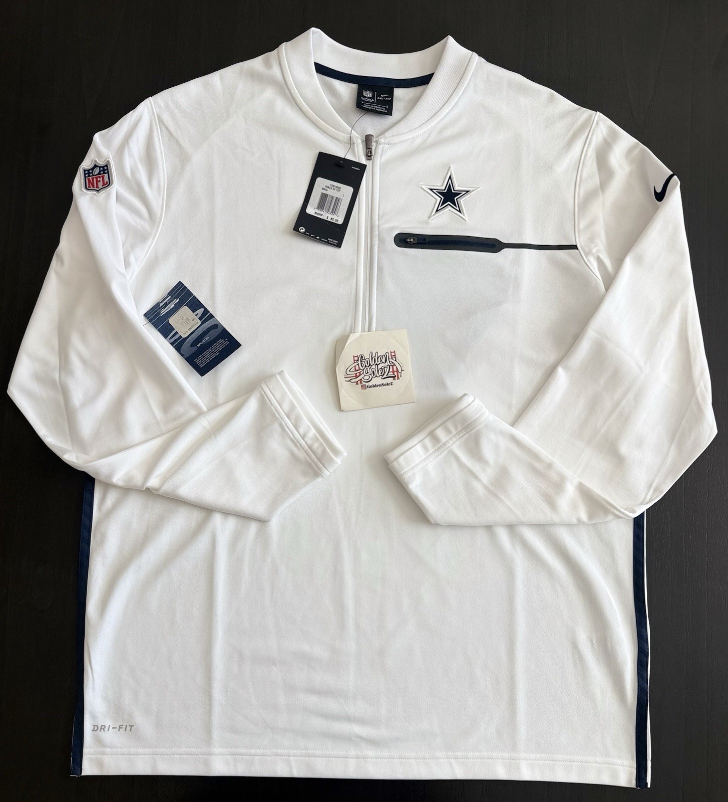 $85 Nfl Dallas Cowboys Nike Dri-Fit Coach On Field White 1/2 Zip Golf Men L