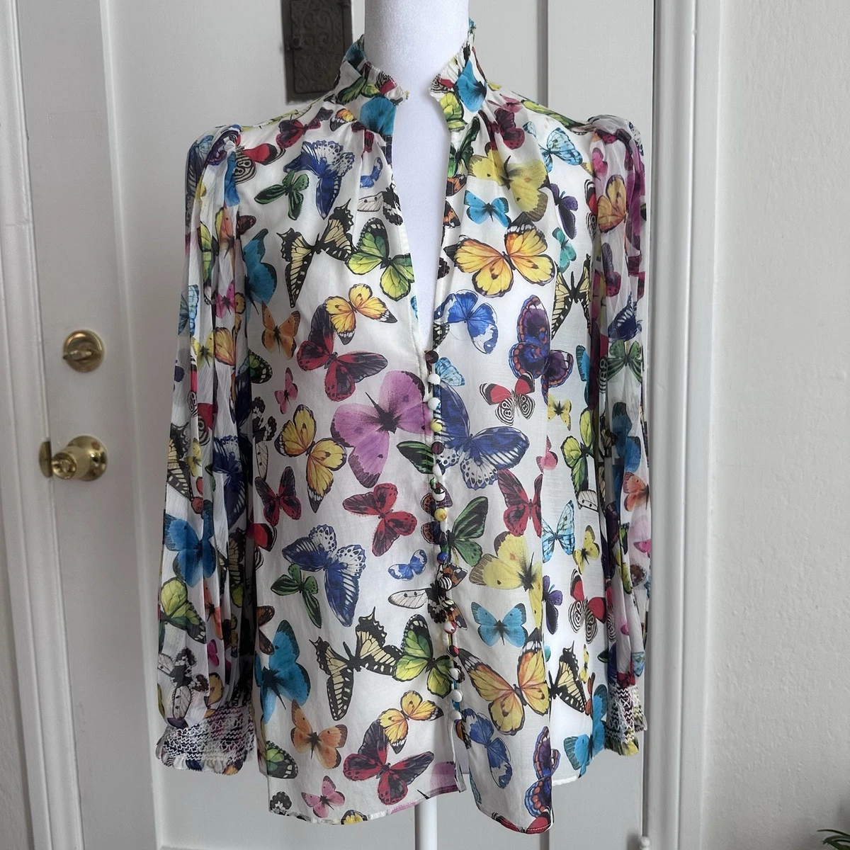 Camicetta Donna Alice + Olivia In Seta Floreale - Manica Lunga - Nuova Senza Etichette
