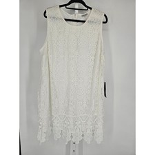 Avenue Womens Sz 26/28 Knee Length Sleeveless Dress White Lace Overlay NEW