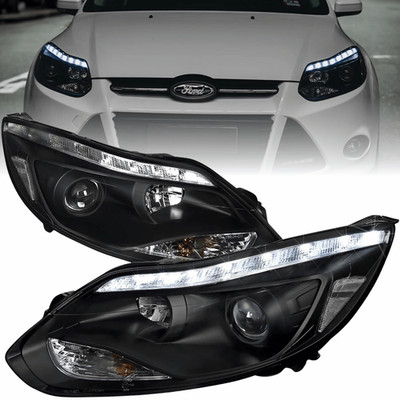 Scheinwerfer Set LED Standlichtleiste Schwarz für Ford Focus MK3 2011 2014