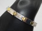 ELEGANT ITALY STERLING SILVER W/GOLD PLATED SCREW BRACELET! 7" MINTY