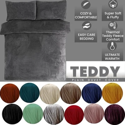 BRILLARS Teddy Fleece Duvet Cover Set with Pillowcase Soft Thermal Warm Bedding Plain UK
