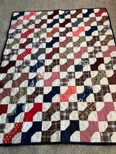 Quilt Rustic Medium Red, Blue and White Bowtie Quilt - 45" x 56" - Homemade Wall