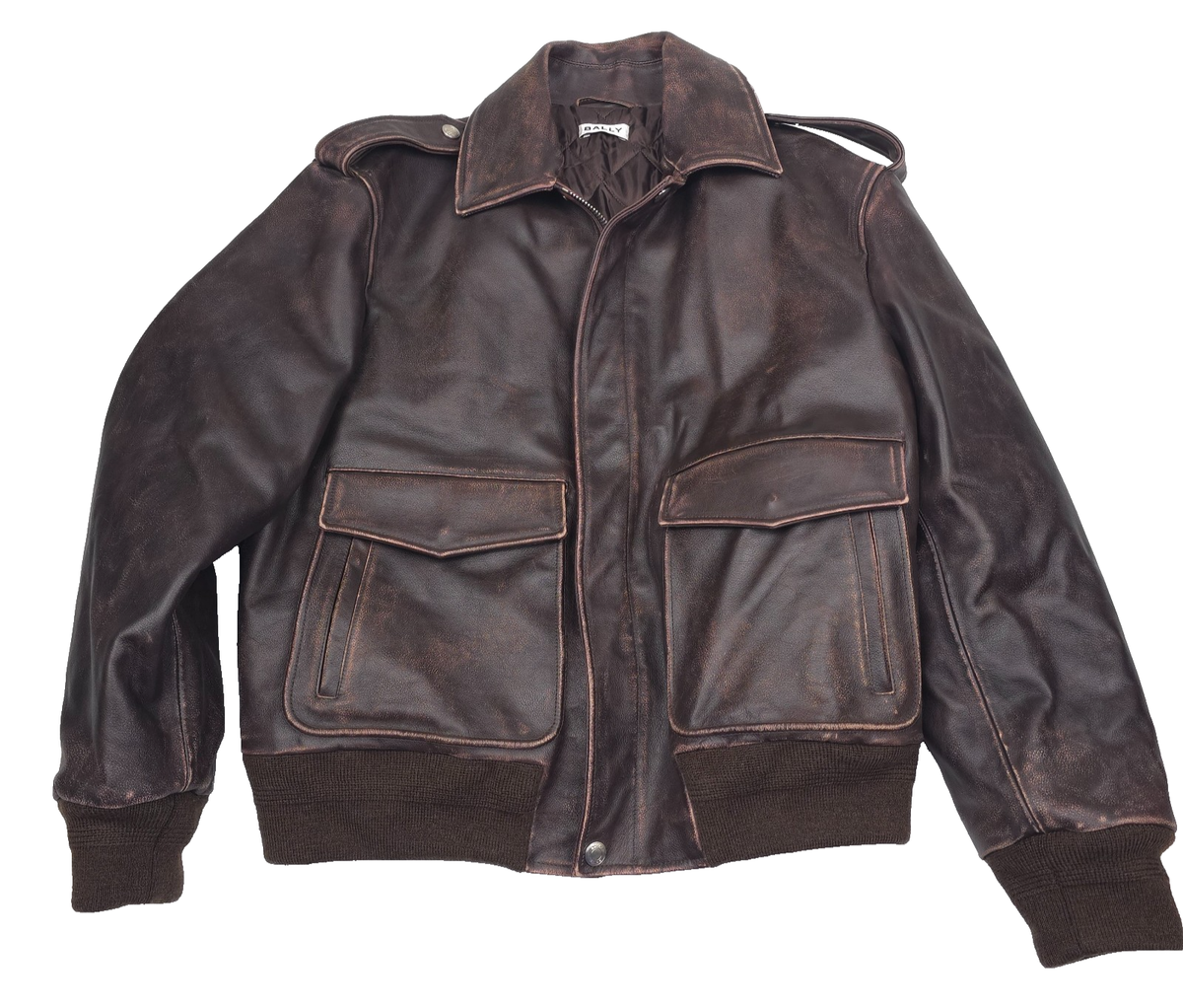 BALLY バーガンディ レザージャケット 50 ⭐︎ビンテージ Bally Antique Leather Bomber Jacket Mens Size XL (Italy 52) Ebano