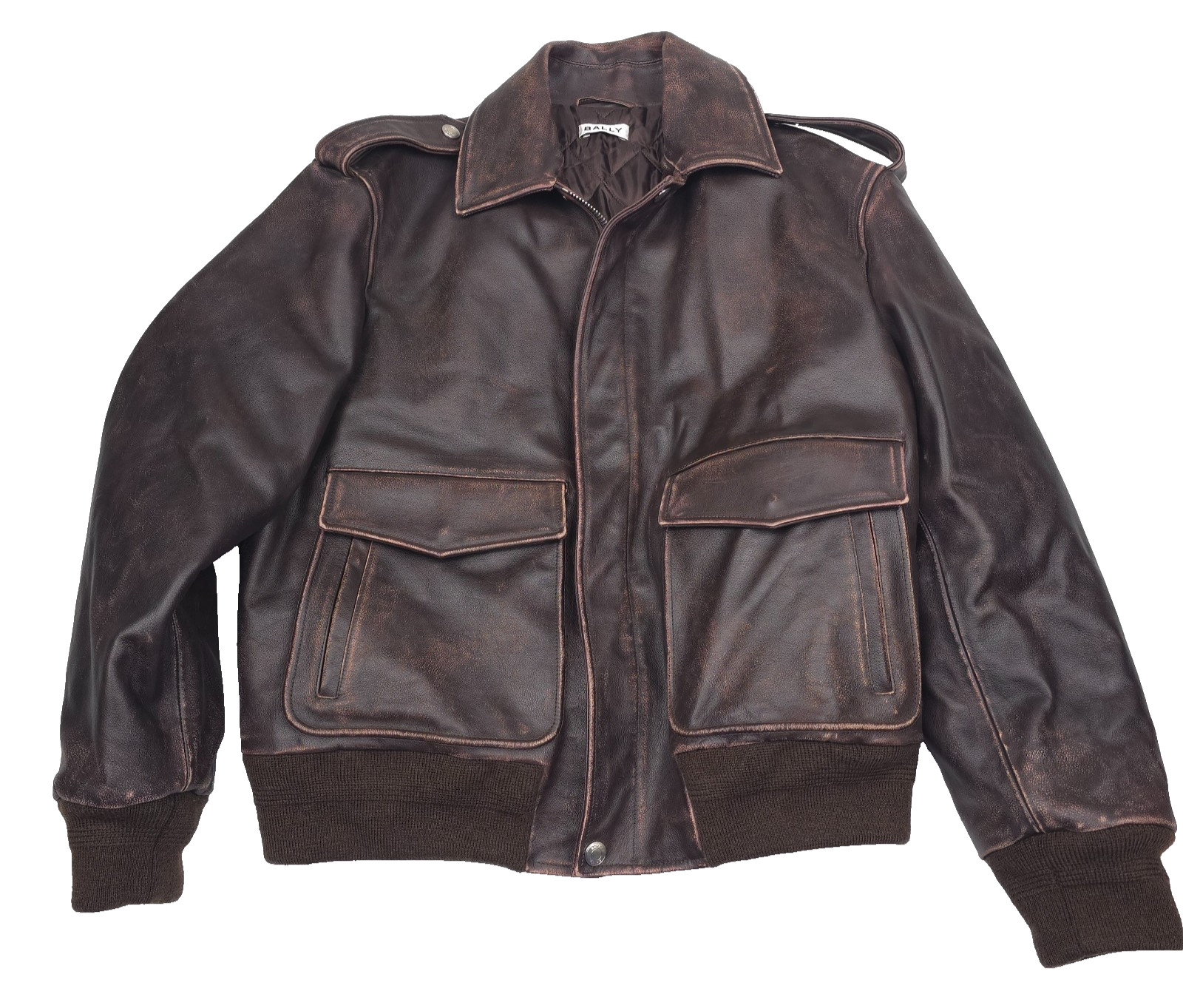 Bally Antique Leather Bomber Jacket Mens Size XL Italy 52 Ebano Brown Zip Calf 407490₽