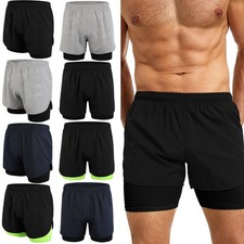 Men's 2-in-1 Running Shorts Sport Breathable Quick-Dry Beach Lightweight Pants