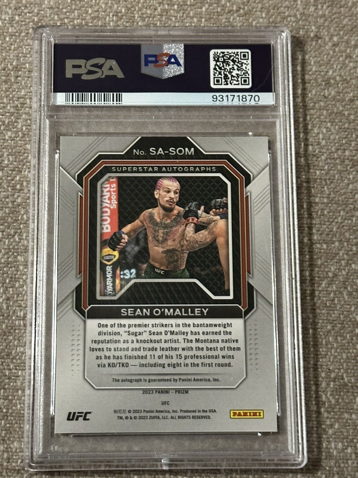 Sean O’Malley Auto 2023 Panini Prizm Superstar PSA 10 view 2
