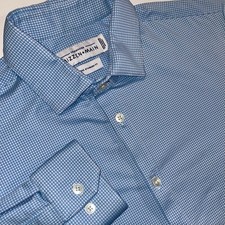 Mizzen+Main SPINNAKER USA Made Blue Check Mens•L StandardFit Long/Sve PolyBlend