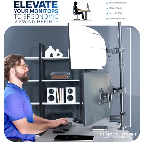 VIVO Quad Computer Monitor Desk Mount, 1 Ultrawide to 49", 3 Standard to 27" - 第 8/8 張圖片