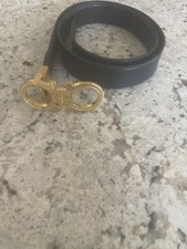 Ferragamo Men/ Women Black/Brown Embossed Adjustable Reversible Gancini Belt 43  