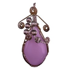 Wire-Wrapped Womens Pink Rose Quartz Pendant Various Metal Swirls Curved Design