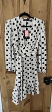 NEW with TAGS SPOTTY WRAP DRESS sleeves size 6 wedding Black White Polka Dot PLT