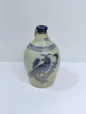 Rare Beautiful R & B Diebboll Washington MI Stoneware Jug Cobalt Blue Bird OOAK
