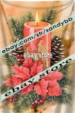 Poinsettia Candle Tapestry Holiday Sparkle Design wall decor 59X82 in