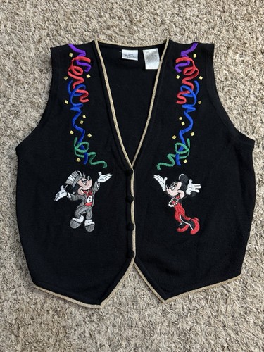 Vintage Disney Store Mickey & Minnie Celebration Vest Embroidered Small Wool