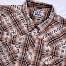 Wrangler Wrancher Western Shirt Mens XL Brown Teal Plaid Pearl Snap Short Sleeve