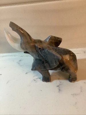 VTG Solid Gray Marble Hand Carved Elephant With Tusks.  1950-1960 s. 5  Detailed