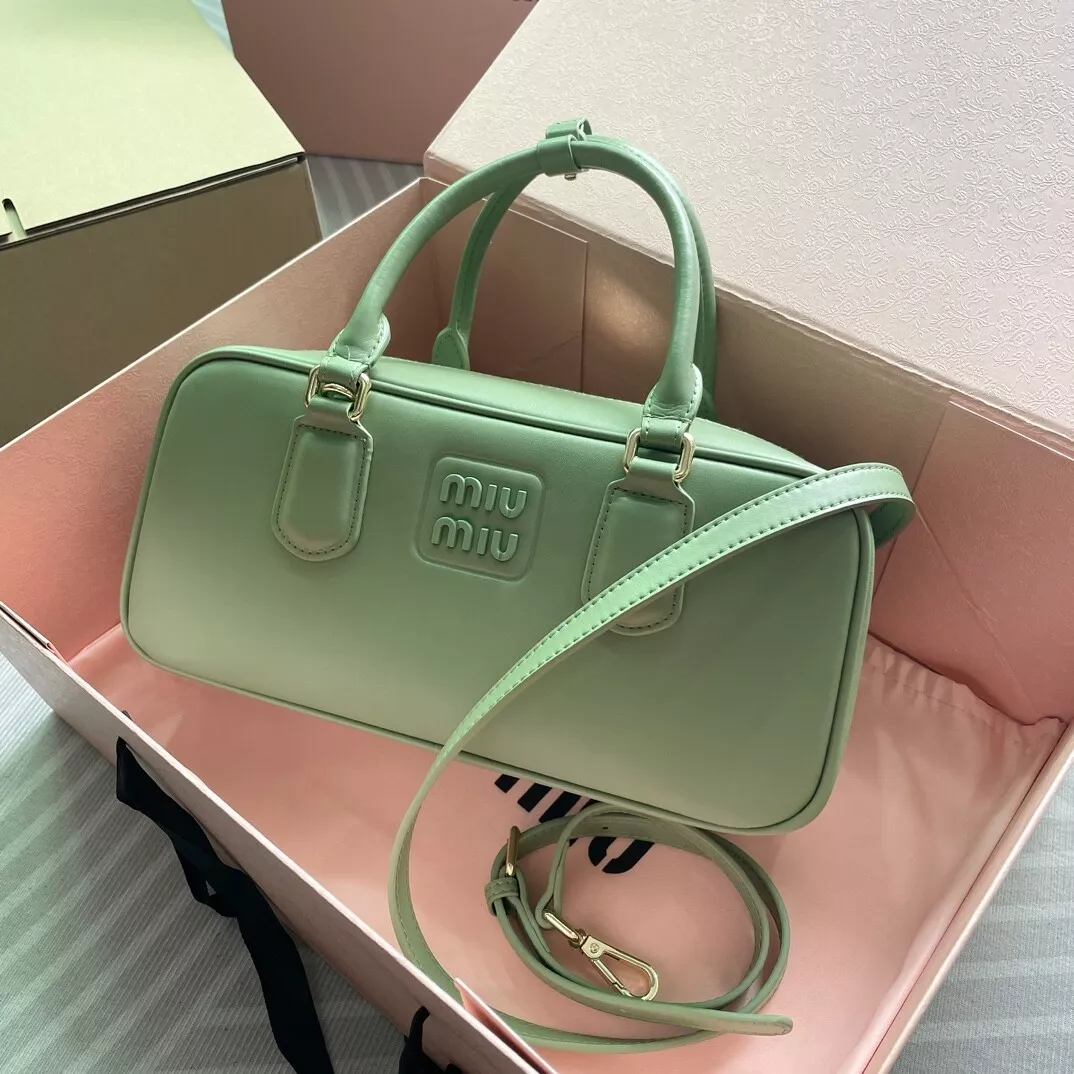 Miu Miu Green Boston Bowling Crossbody Bag New