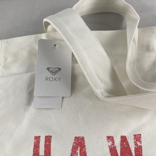ROXY 'Hawaii' Anti-Bad Vibes 100% Cotton Canvas 25L Large Tote Bag - White - Picture 4 of 6