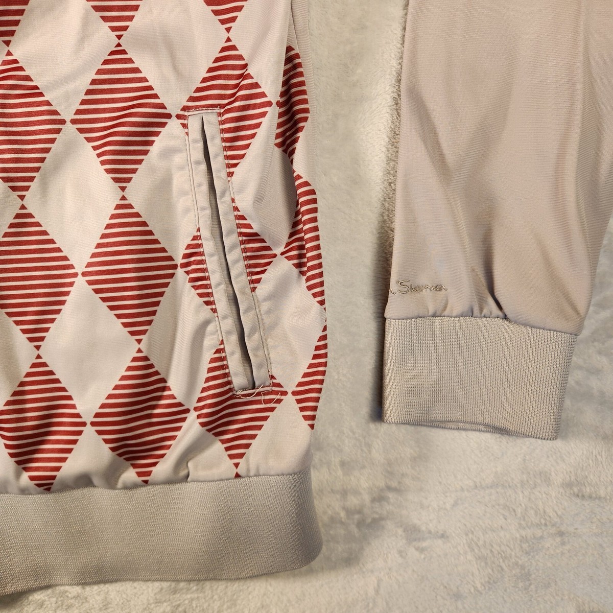 Ben Sherman Jacket Mens XL Gray Argyle Golf Track Suit Full Zip