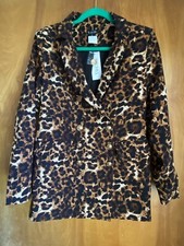 Michel Chow Design Boutique Double Breasted Leopard Blazer Gold Buttons Small