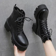 Women's lace up chunky platform ankle boots shoes 