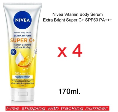 4 x 170ml Nivea Vitamin Body Serum Extra Bright Skin Super C+ Sunscreen SPF50+++