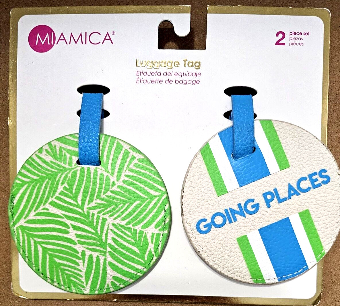 Tag Travel Set 3.5" X 3.5" Lime & Blue "going Places"