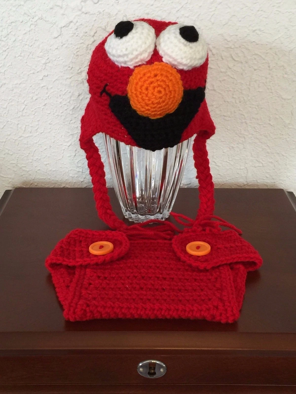 CROCHETED INFANT ELMO DIAPER SET/PHOTO PROP 0-3 MONTHS ACRYLIC RED HEART YARN