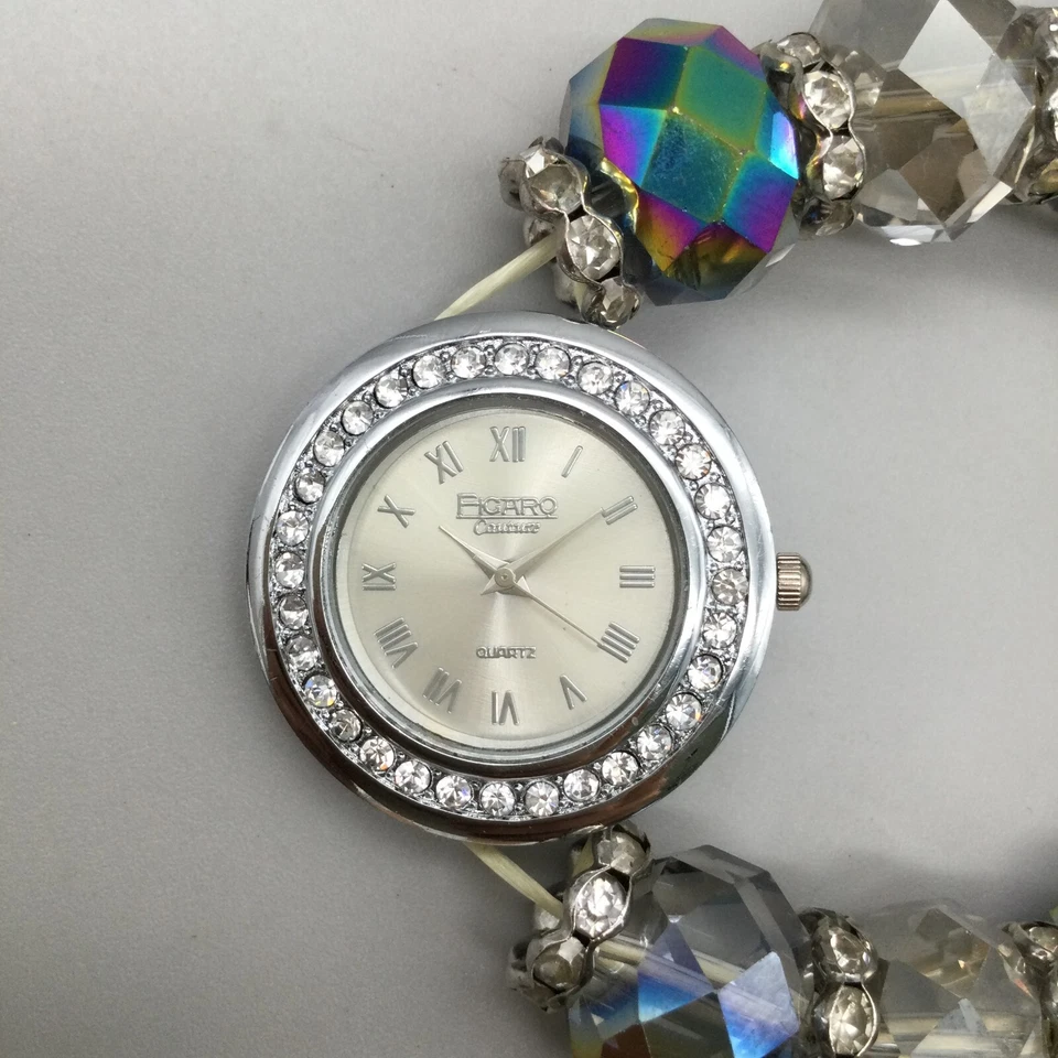 Reloj Figaro Couture Mujer 32mm Tono Plata Cuentas Grandes Banda Elástica Batería Nueva Foto 3 de 4